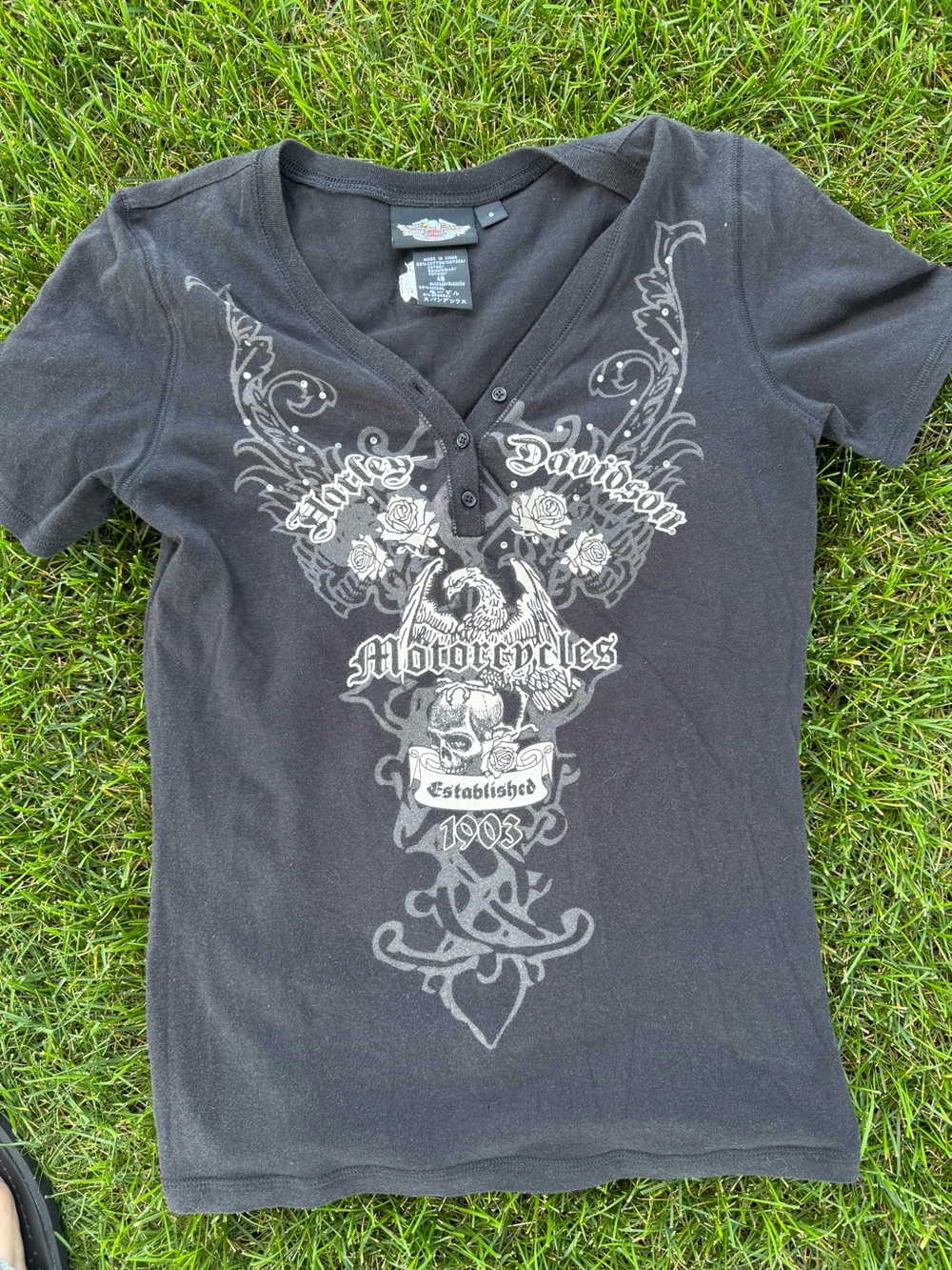 Harley-Davidson Black Graphic V-Neck Tee